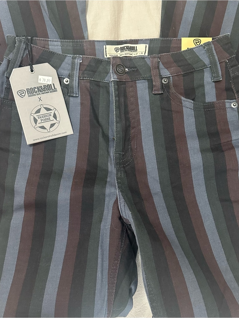Rock & Roll Cowgirl Striped Wide-Leg Jeans - Black, Gray & Brown